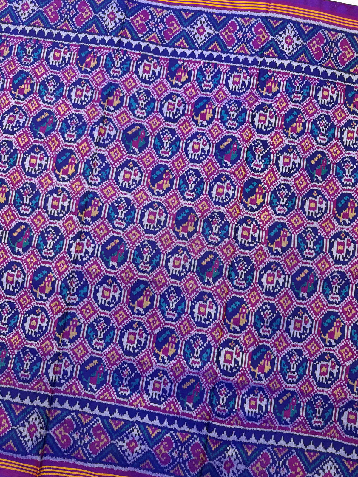 Purple & Blue Small Narikunj Single Ikat Patan Patola Saree
