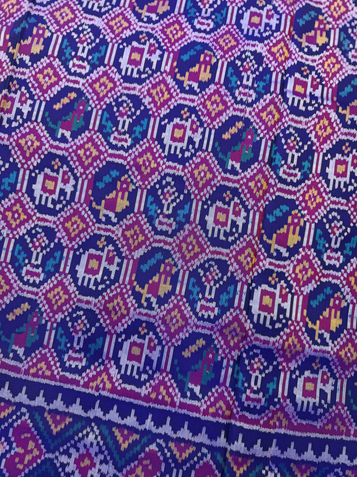 Purple & Blue Small Narikunj Single Ikat Patan Patola Saree