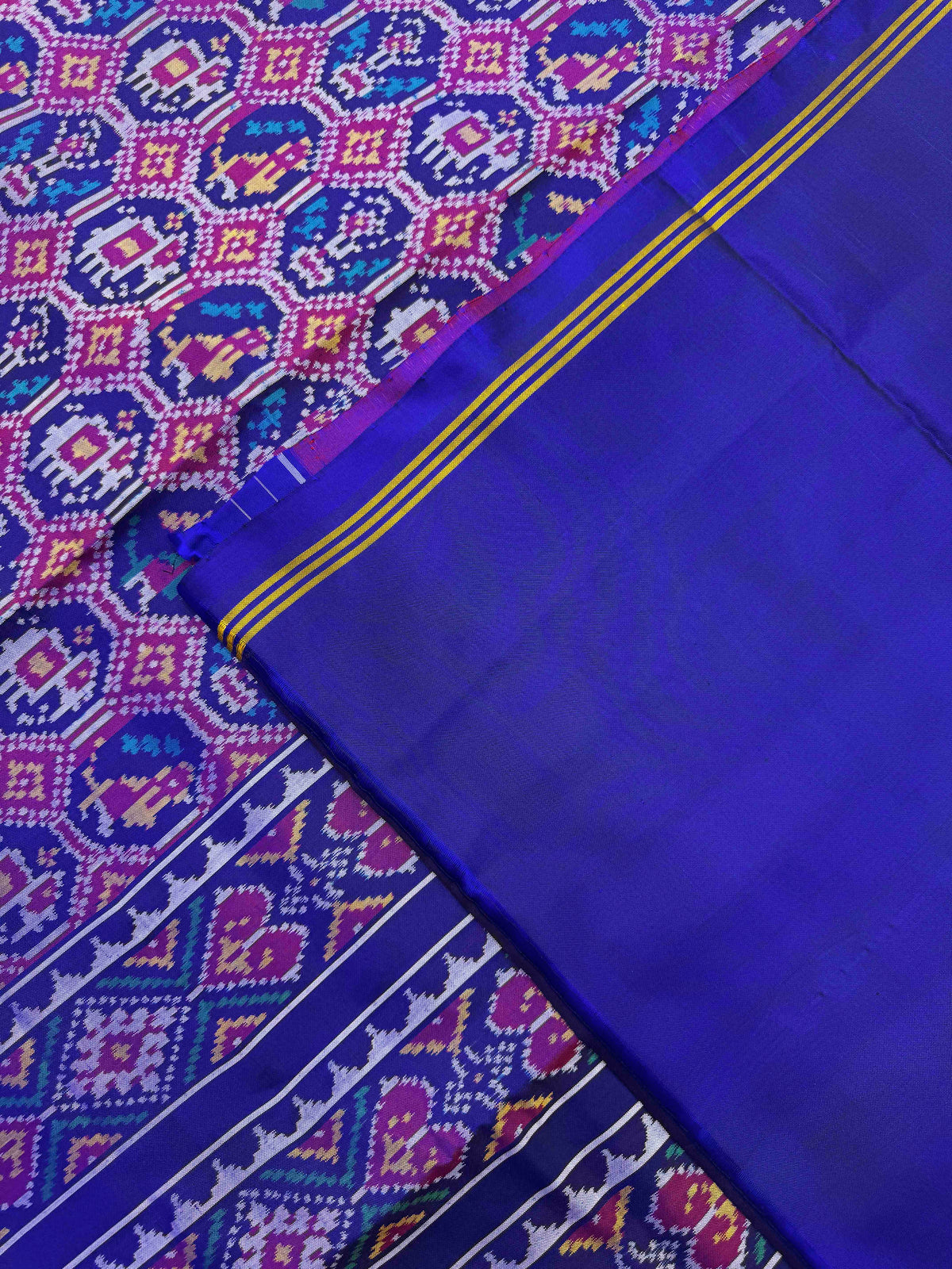 Purple & Blue Small Narikunj Single Ikat Patan Patola Saree