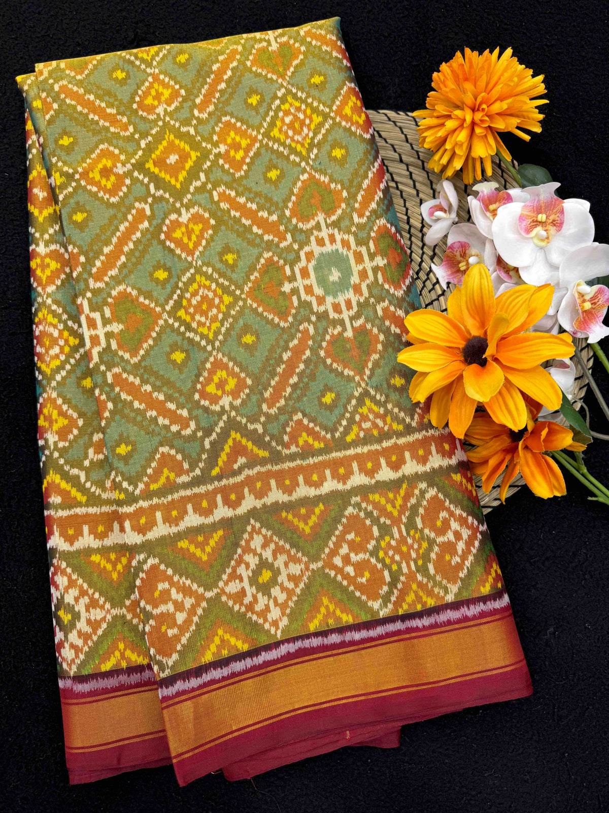 Maroon & Turquoise Manekchowk Tissue Patola Saree