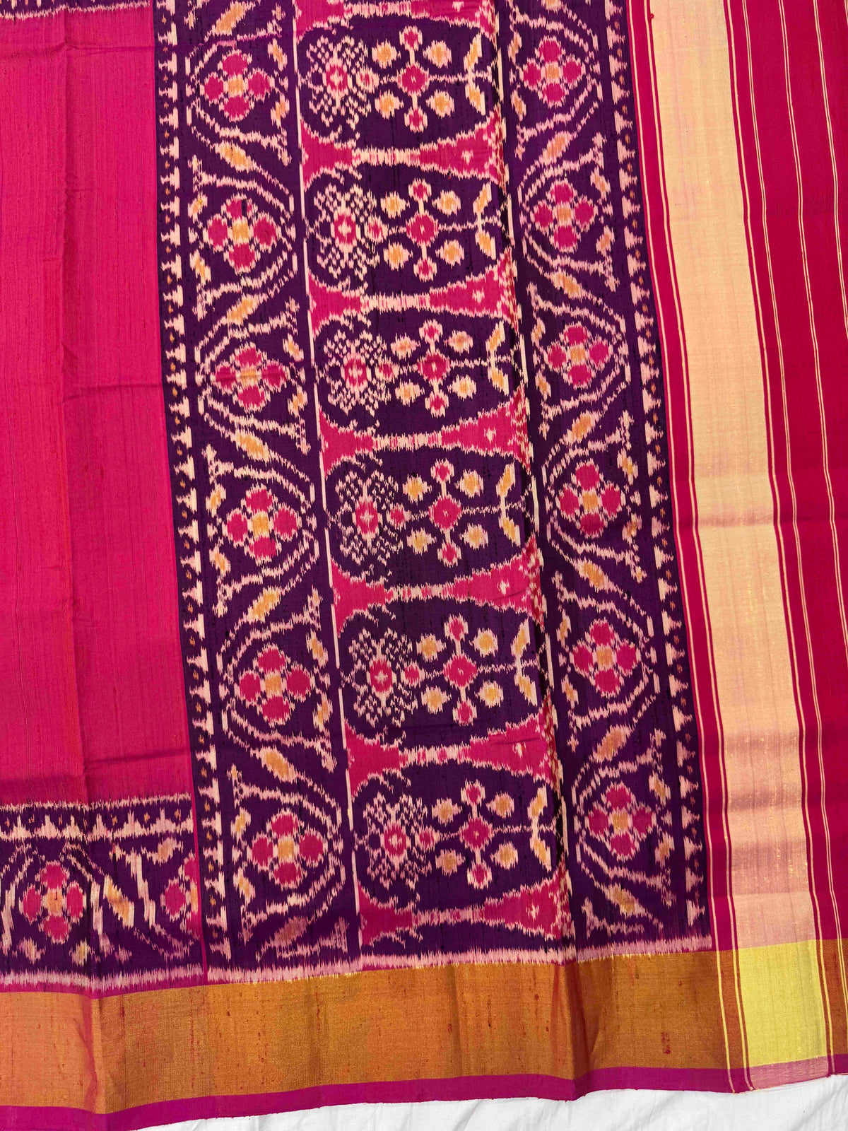 Magenta Pink Plain Raw Silk Rajkot Patola Saree