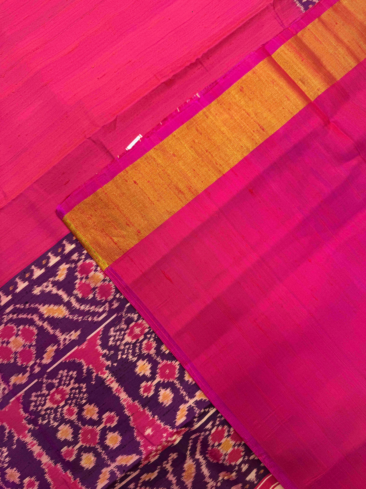Magenta Pink Plain Raw Silk Rajkot Patola Saree