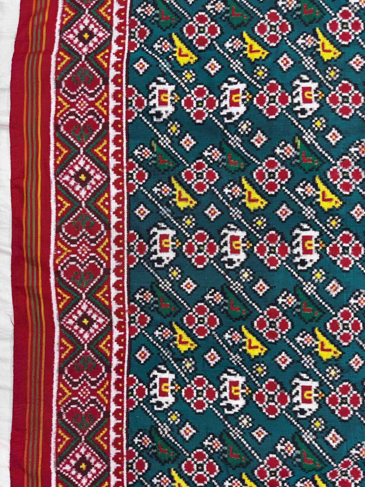 Red & Turquoise Narikunj Leheriya Double Ikat Patan Patola Saree