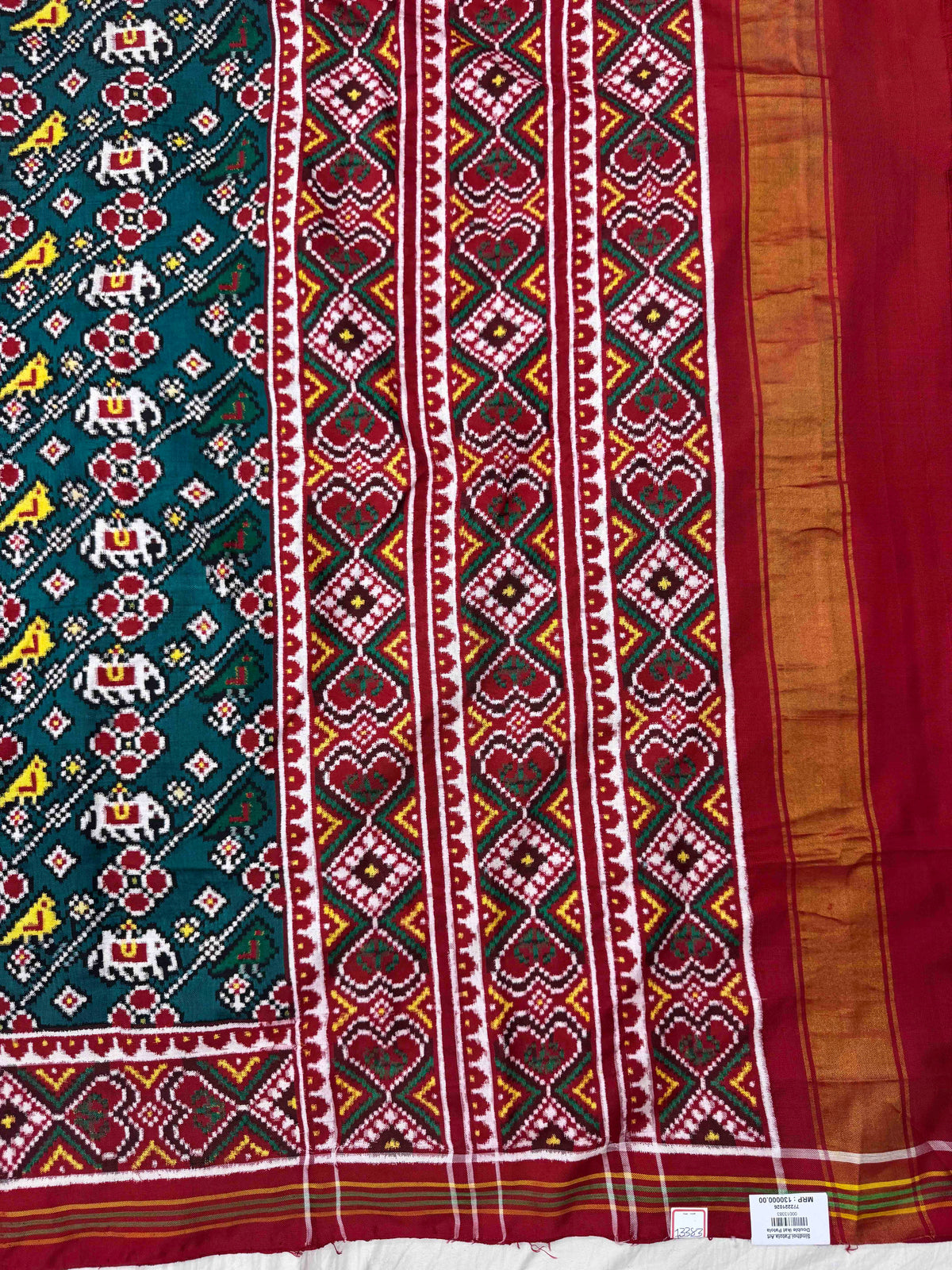 Red & Turquoise Narikunj Leheriya Double Ikat Patan Patola Saree
