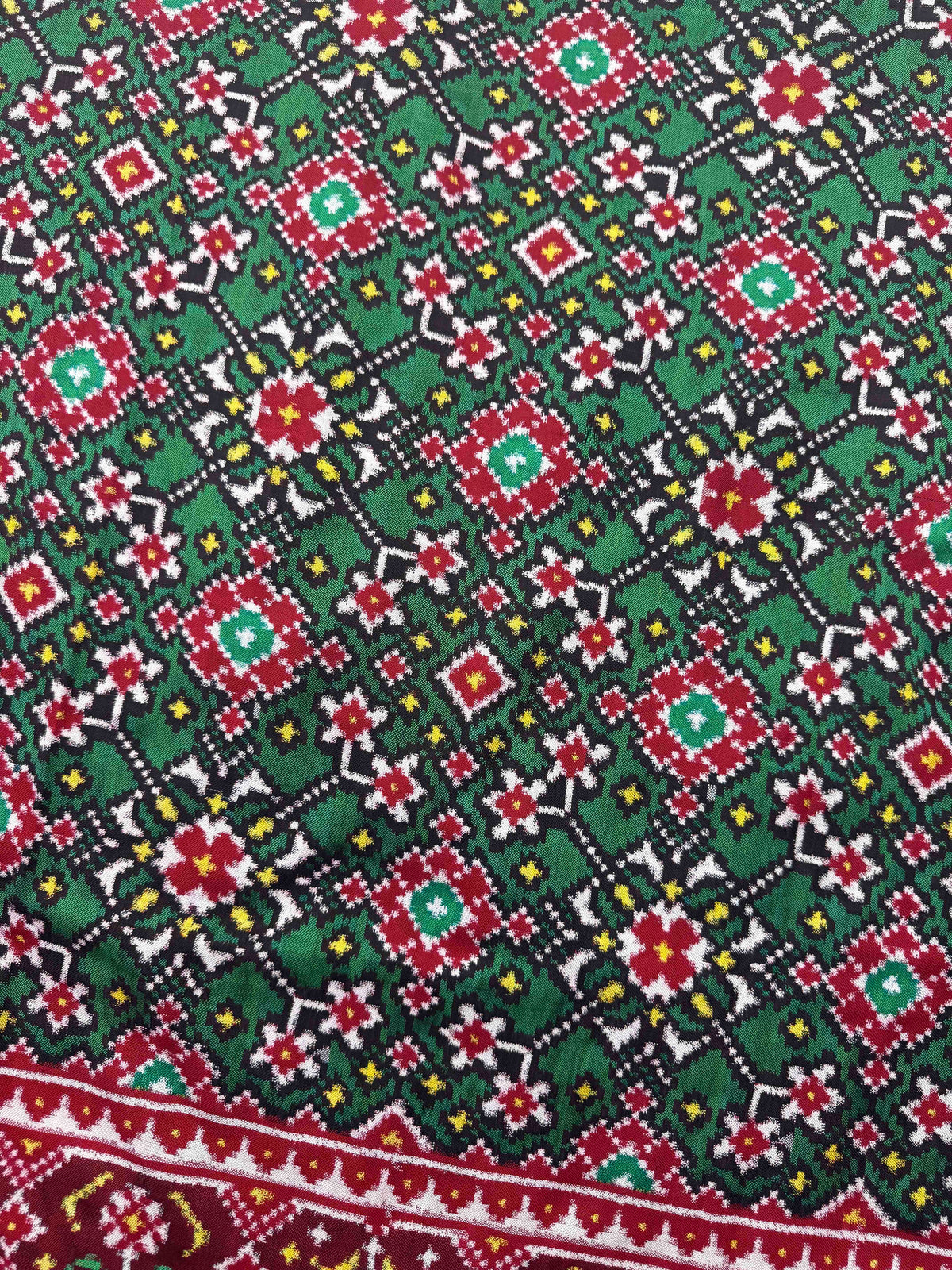 Red & Green Navratan Double Ikat Patan Patola Saree