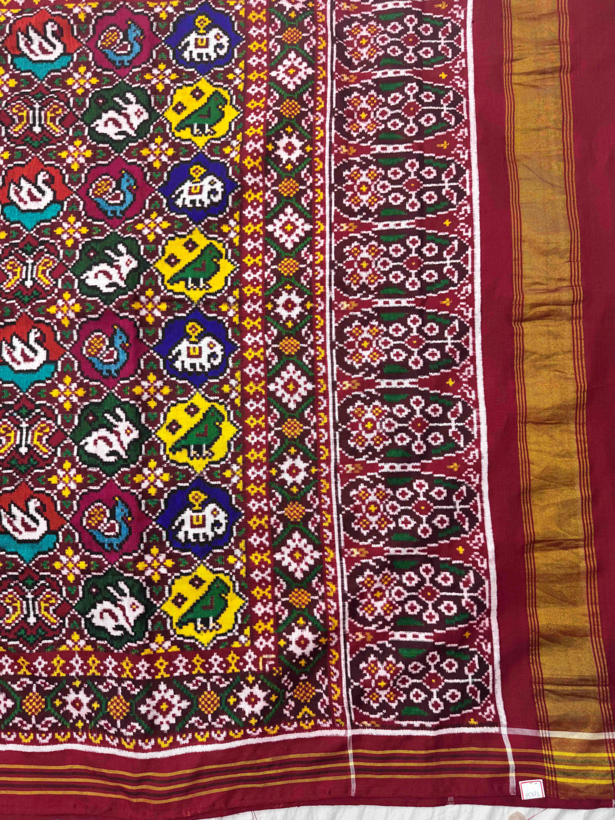 Red & Multicolour Small Narikunj Circle Double Ikat Patan Patola Saree