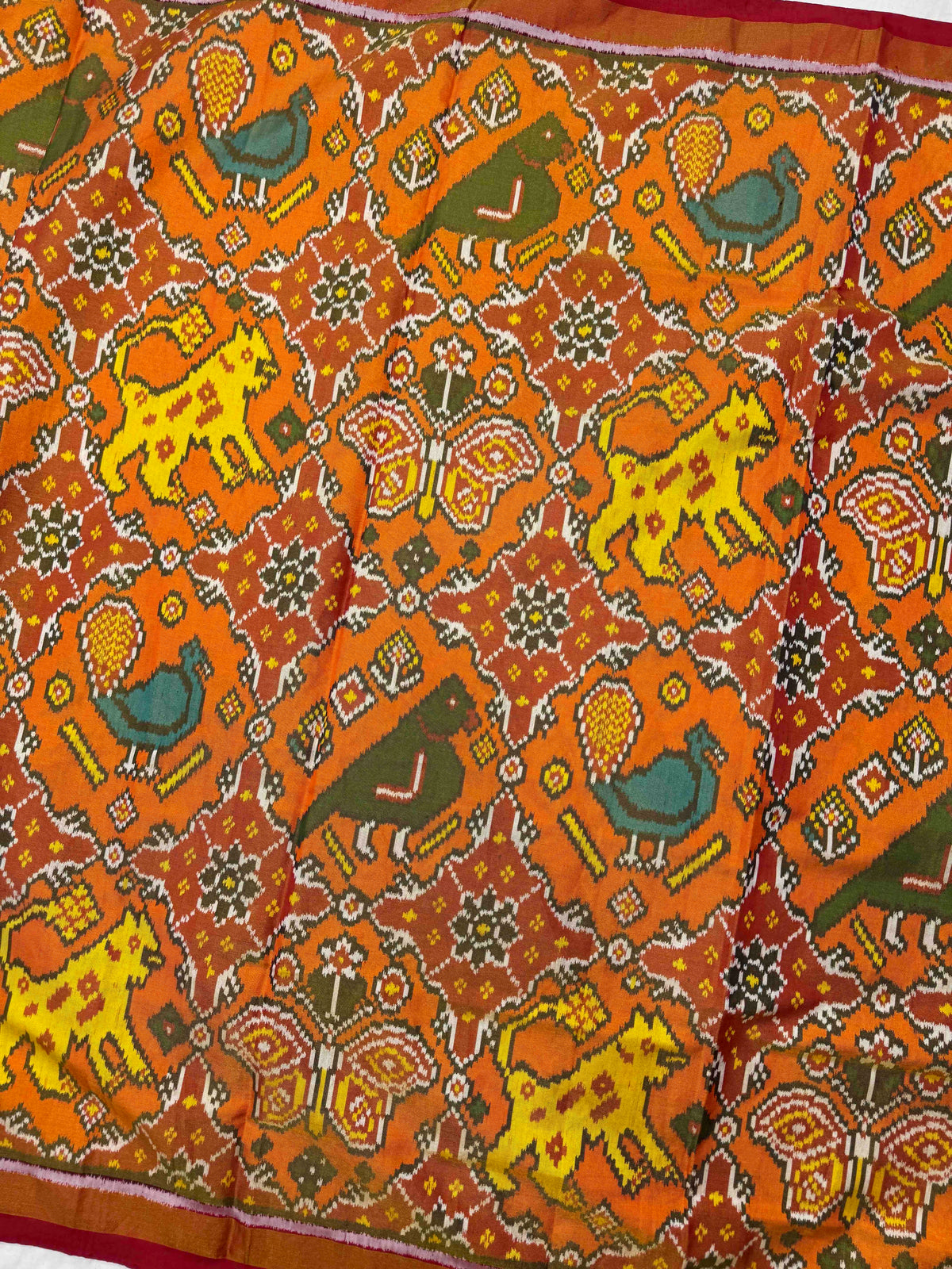 Red & Orange Big Figure Narikunj Chhabdi Tissue Patola Saree