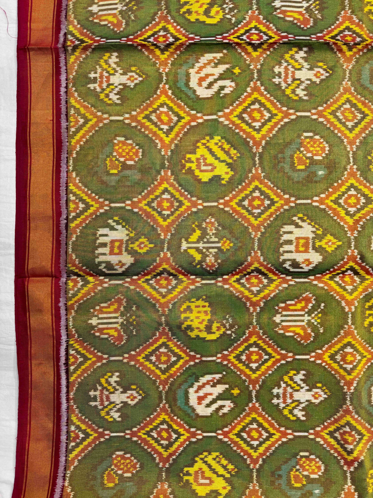 Maroon & Green Small Circle Narikunj Tissue Patola Saree