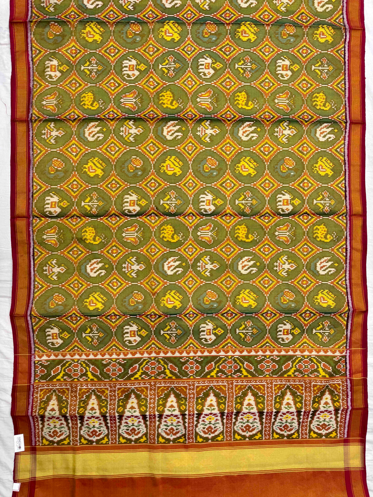 Maroon & Green Small Circle Narikunj Tissue Patola Saree
