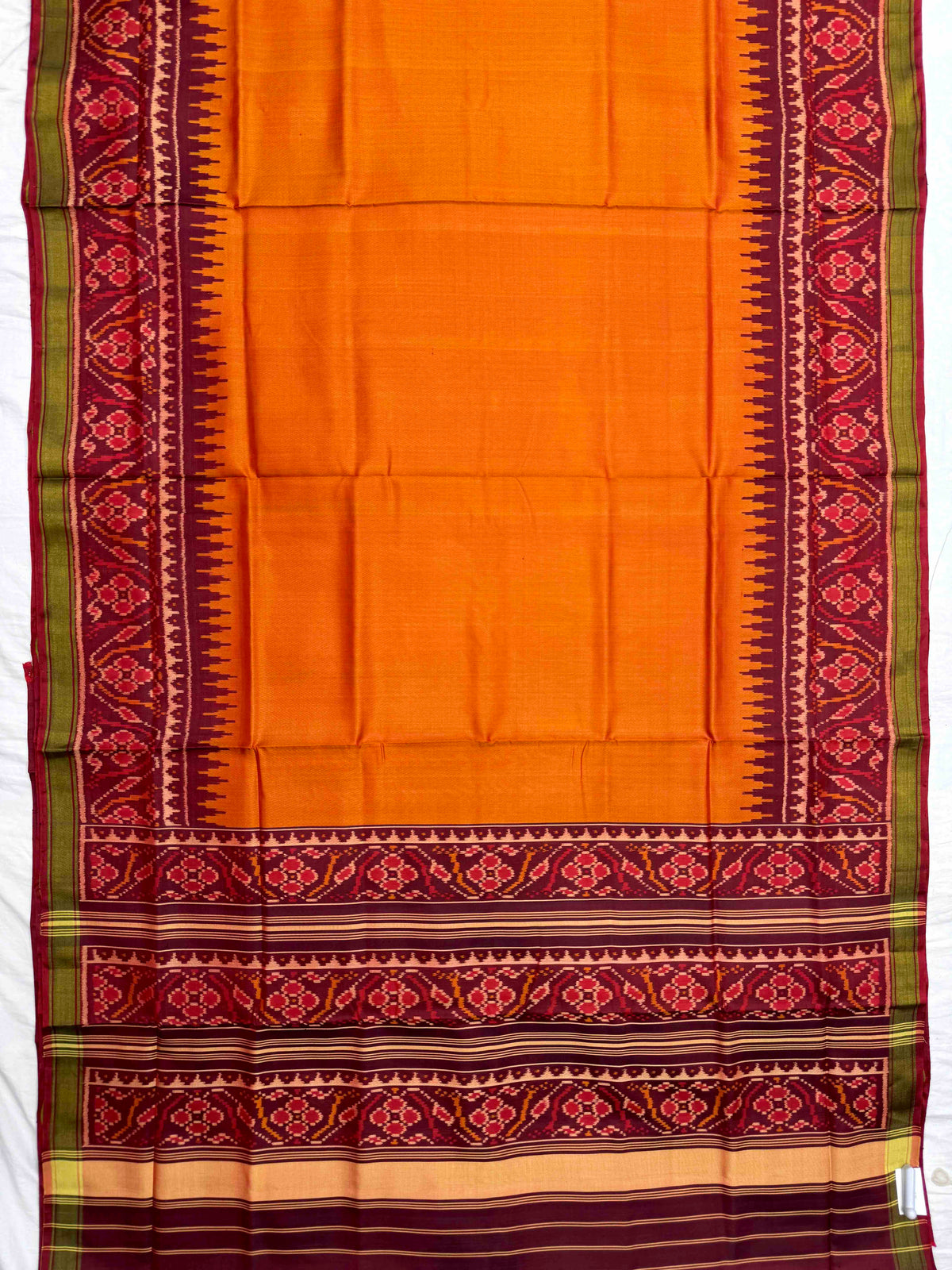 Maroon & Orange Plain Rajkot Patola Saree