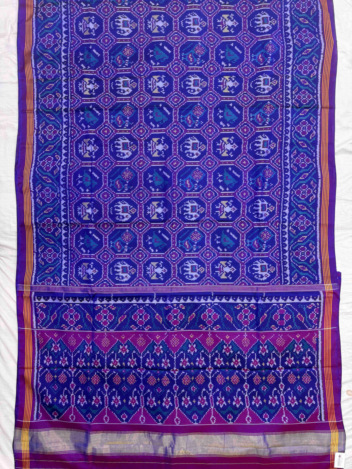 Purple Blue Small Narikunj Single Ikat Patan Patola Saree