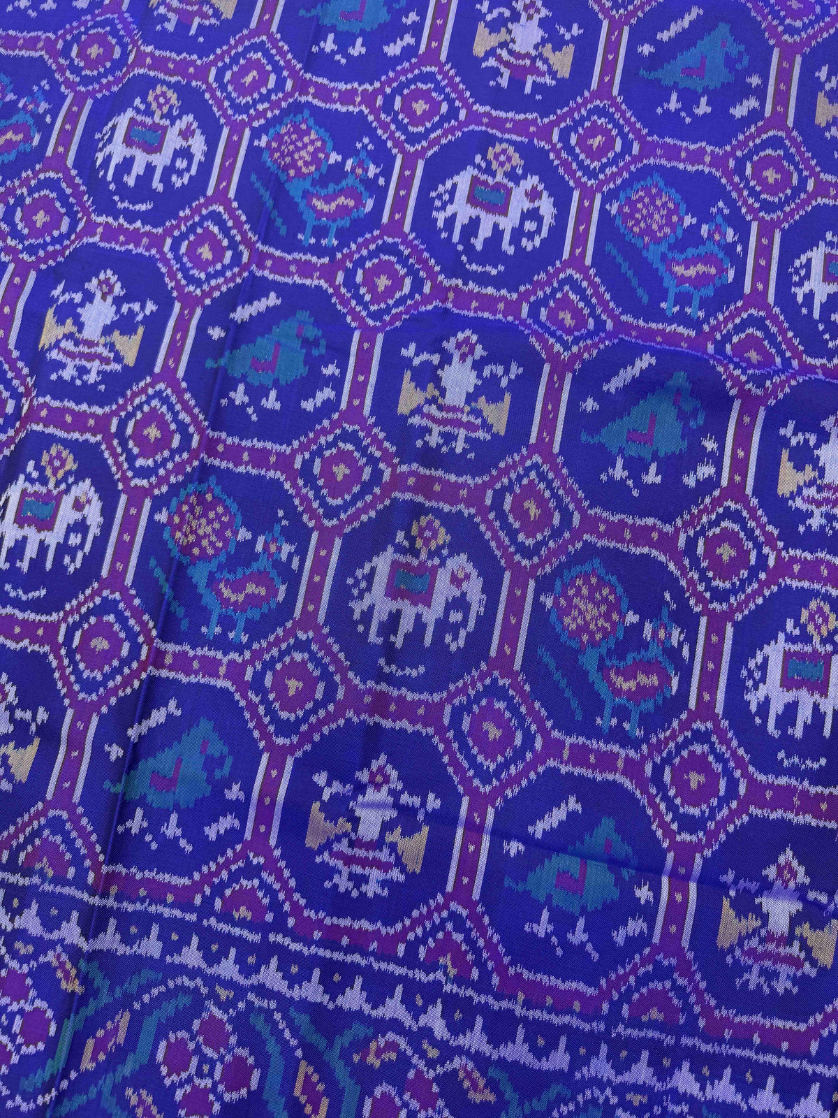Purple Blue Small Narikunj Single Ikat Patan Patola Saree
