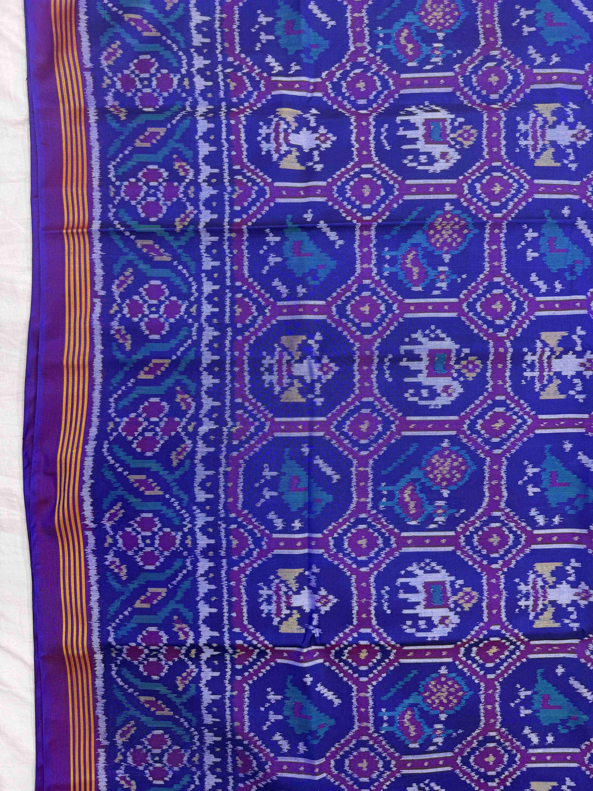 Purple Blue Small Narikunj Single Ikat Patan Patola Saree
