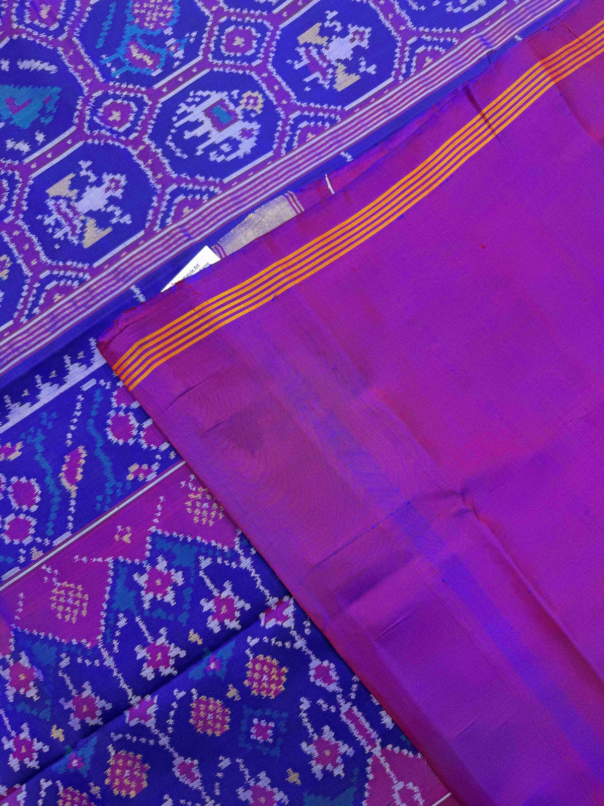 Purple Blue Small Narikunj Single Ikat Patan Patola Saree
