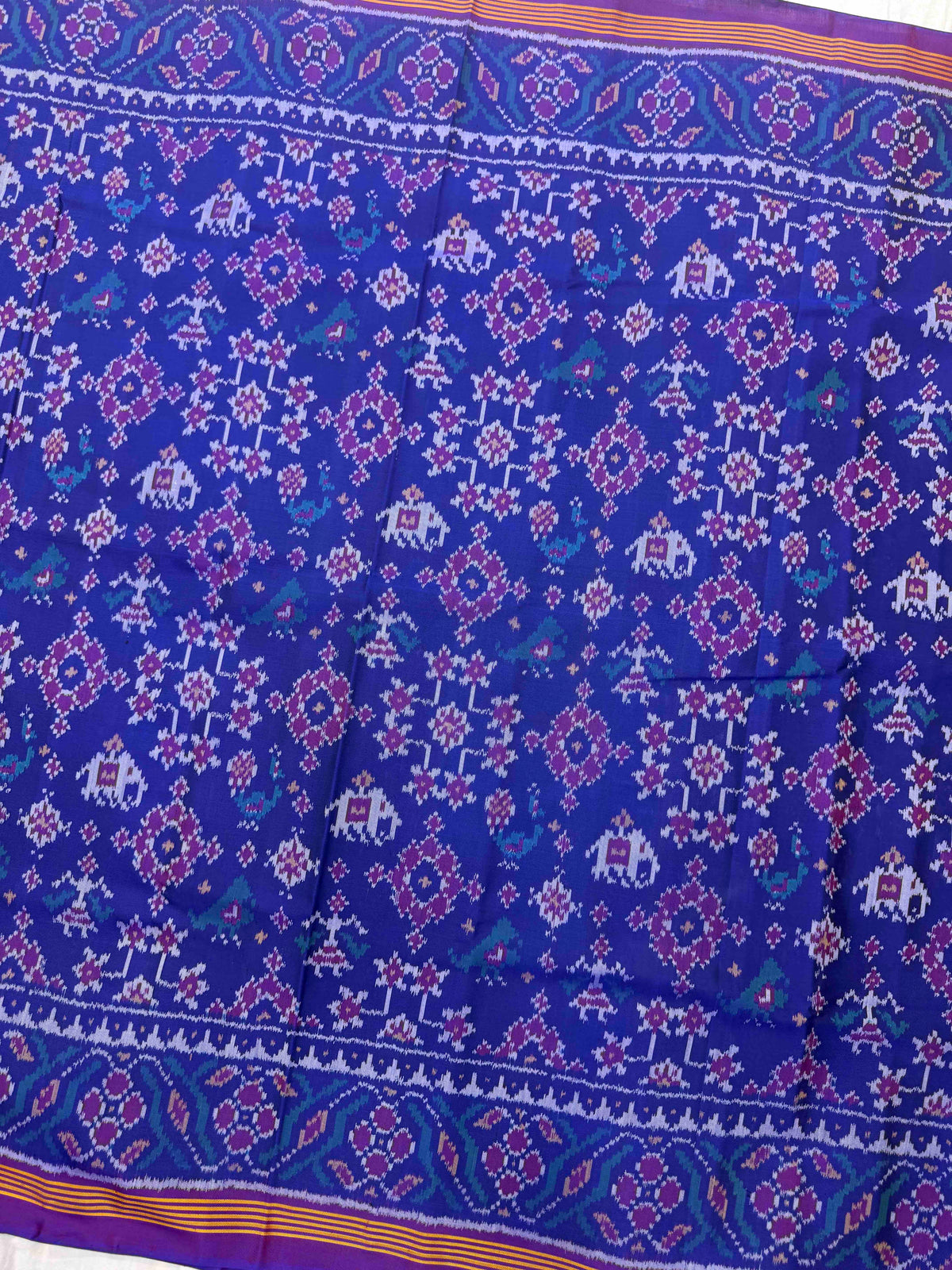 Purple Blue Navratan Narikunj Single Ikat Patan Patola Saree