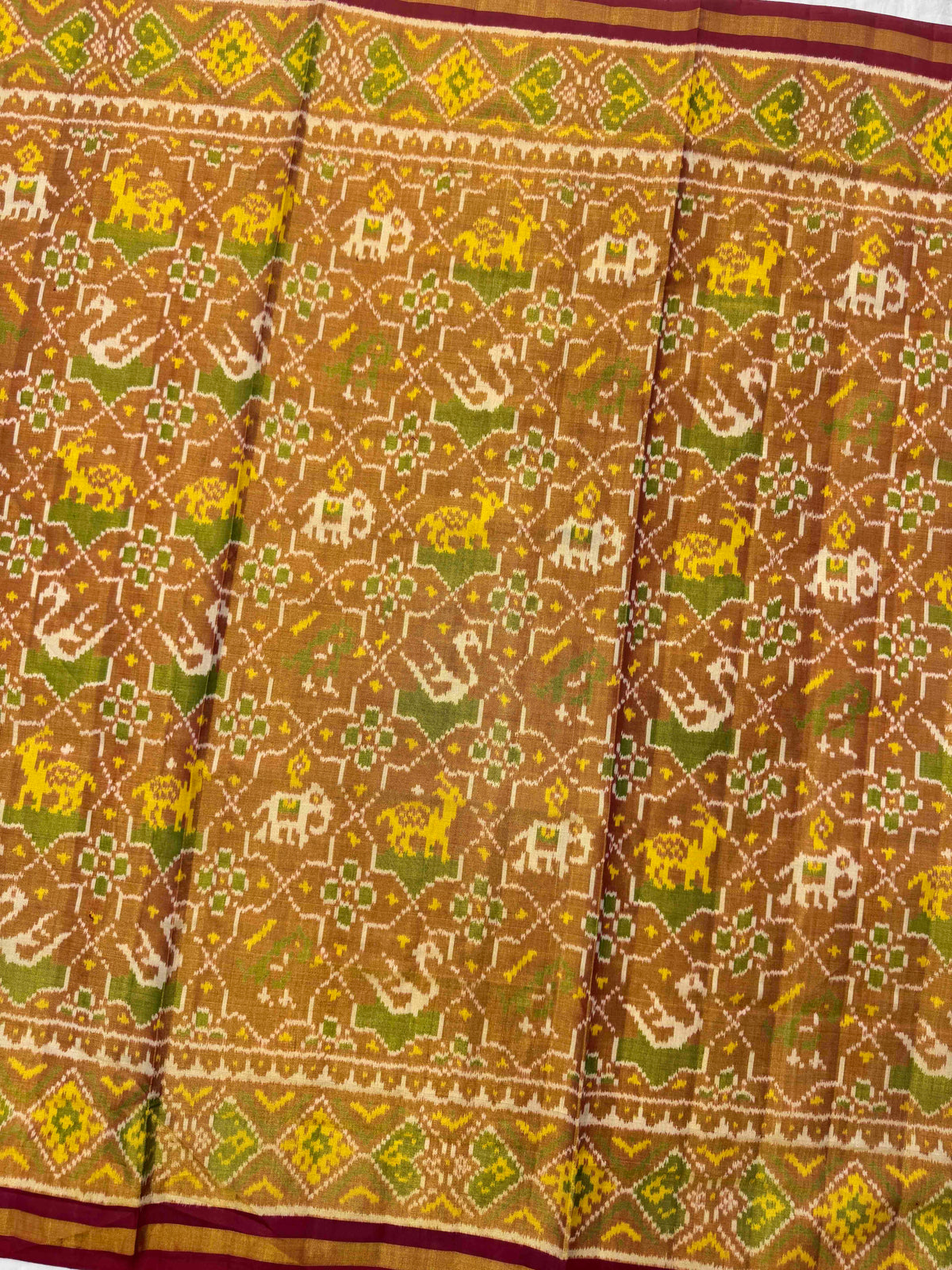 Maroon & Golden Small Star Narikunj Tissue Patola Dupatta
