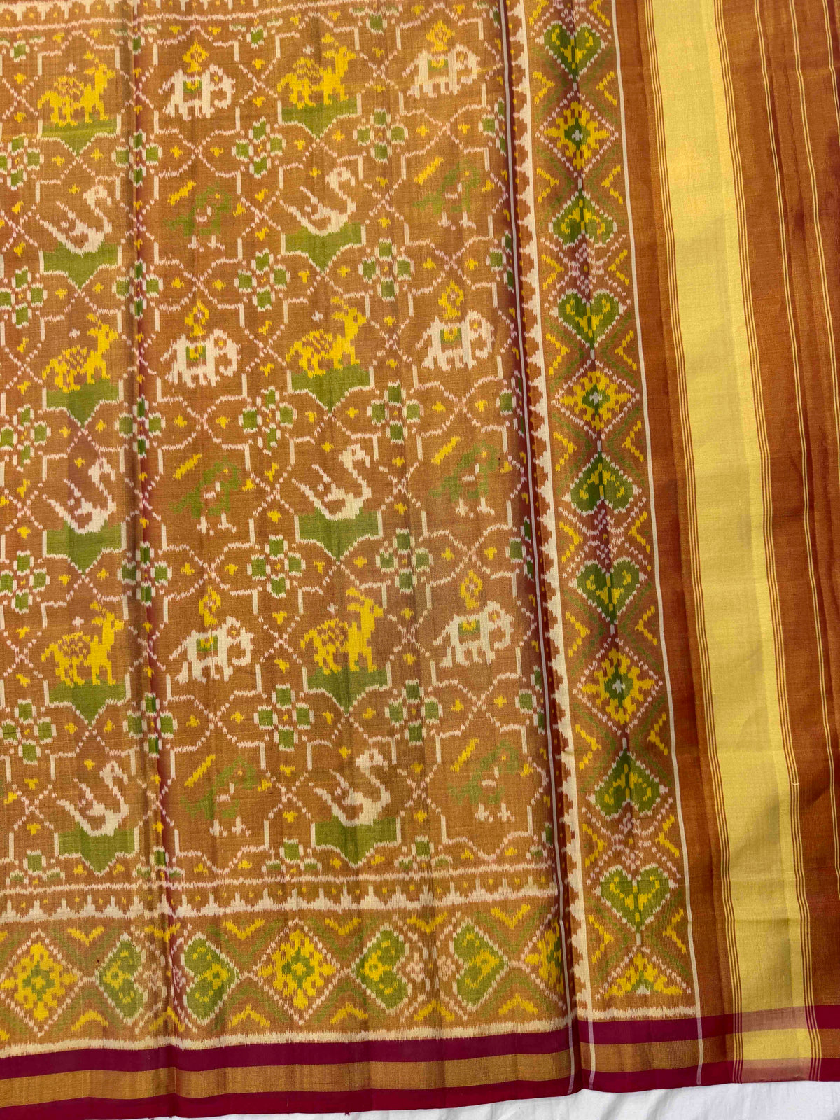 Maroon & Golden Small Star Narikunj Tissue Patola Dupatta