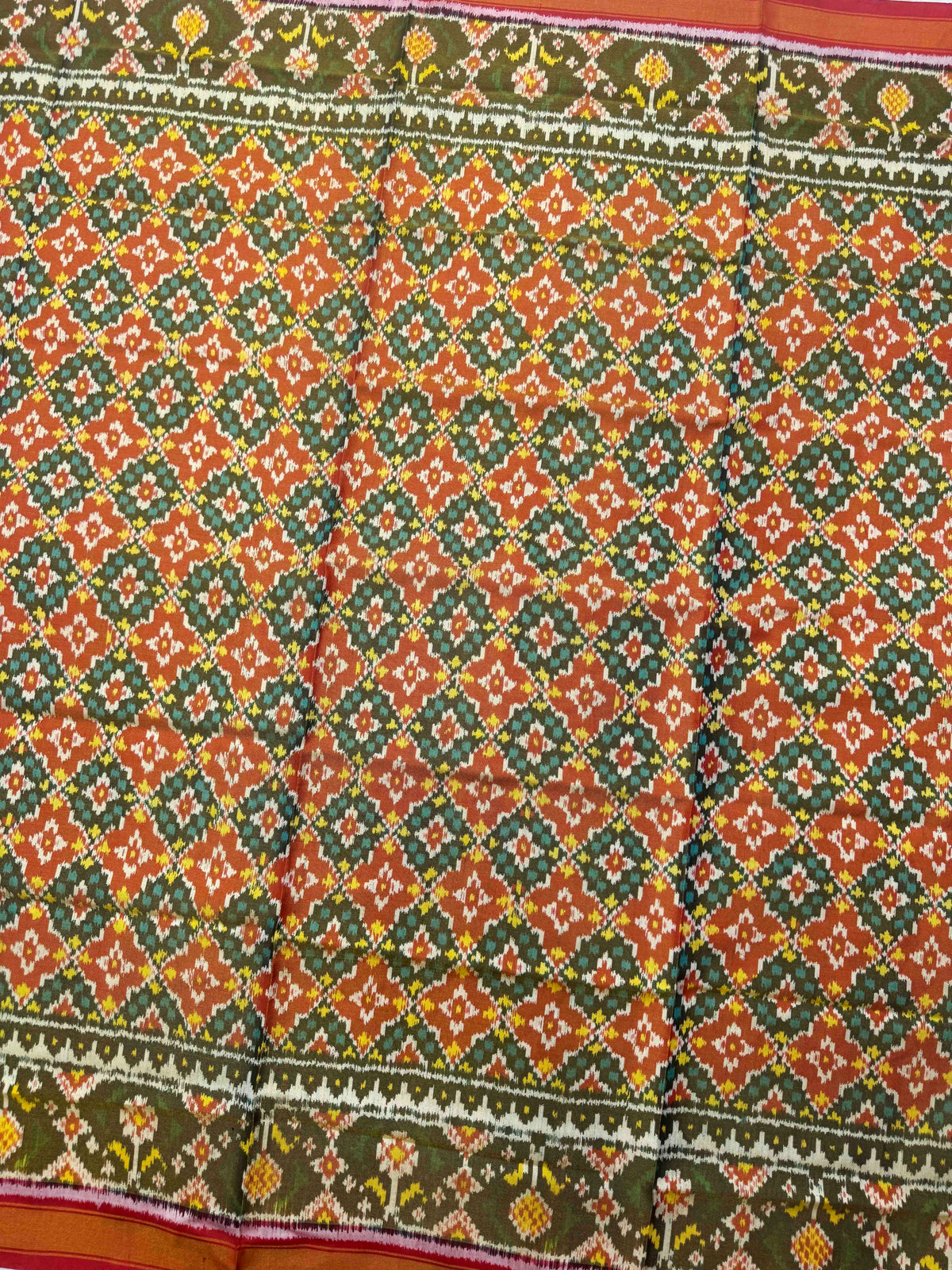 Red & Rust Buttonful Tissue Patola Dupatta