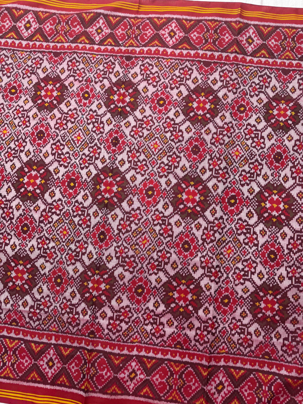Red & Light Pink Navratan Semi Double Ikat Patola Dupatta