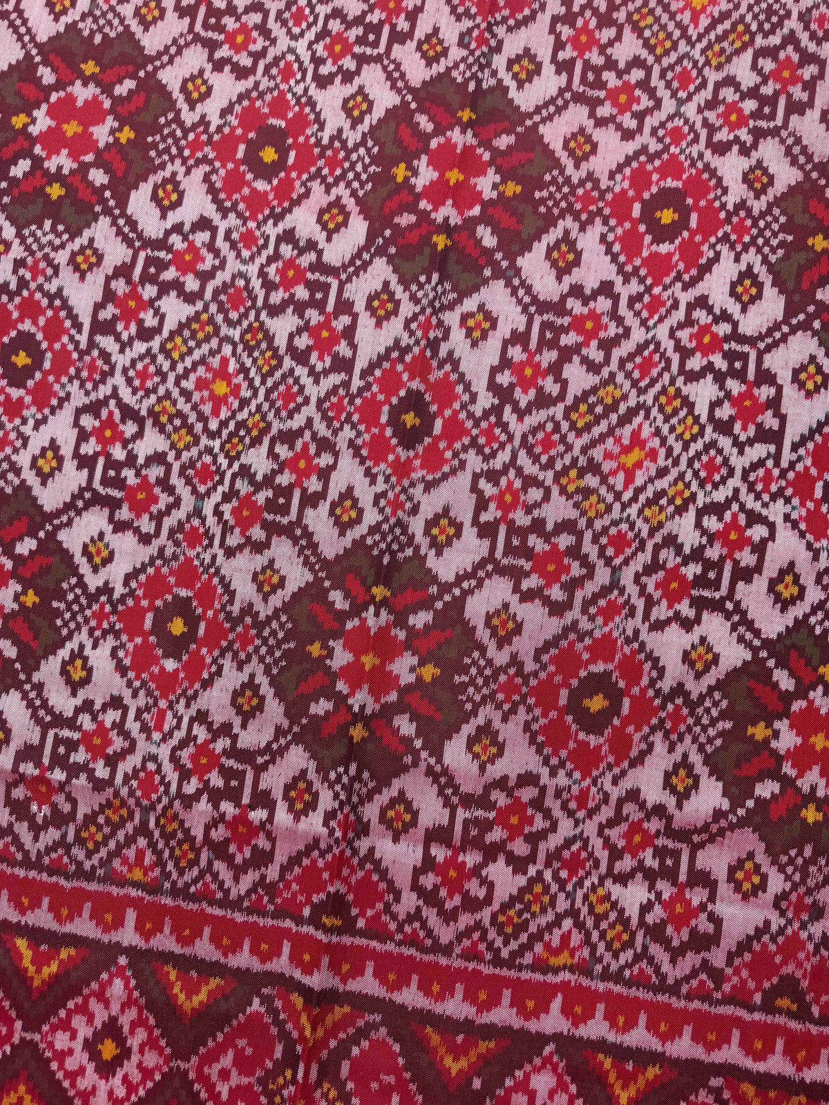 Red & Light Pink Navratan Semi Double Ikat Patola Dupatta