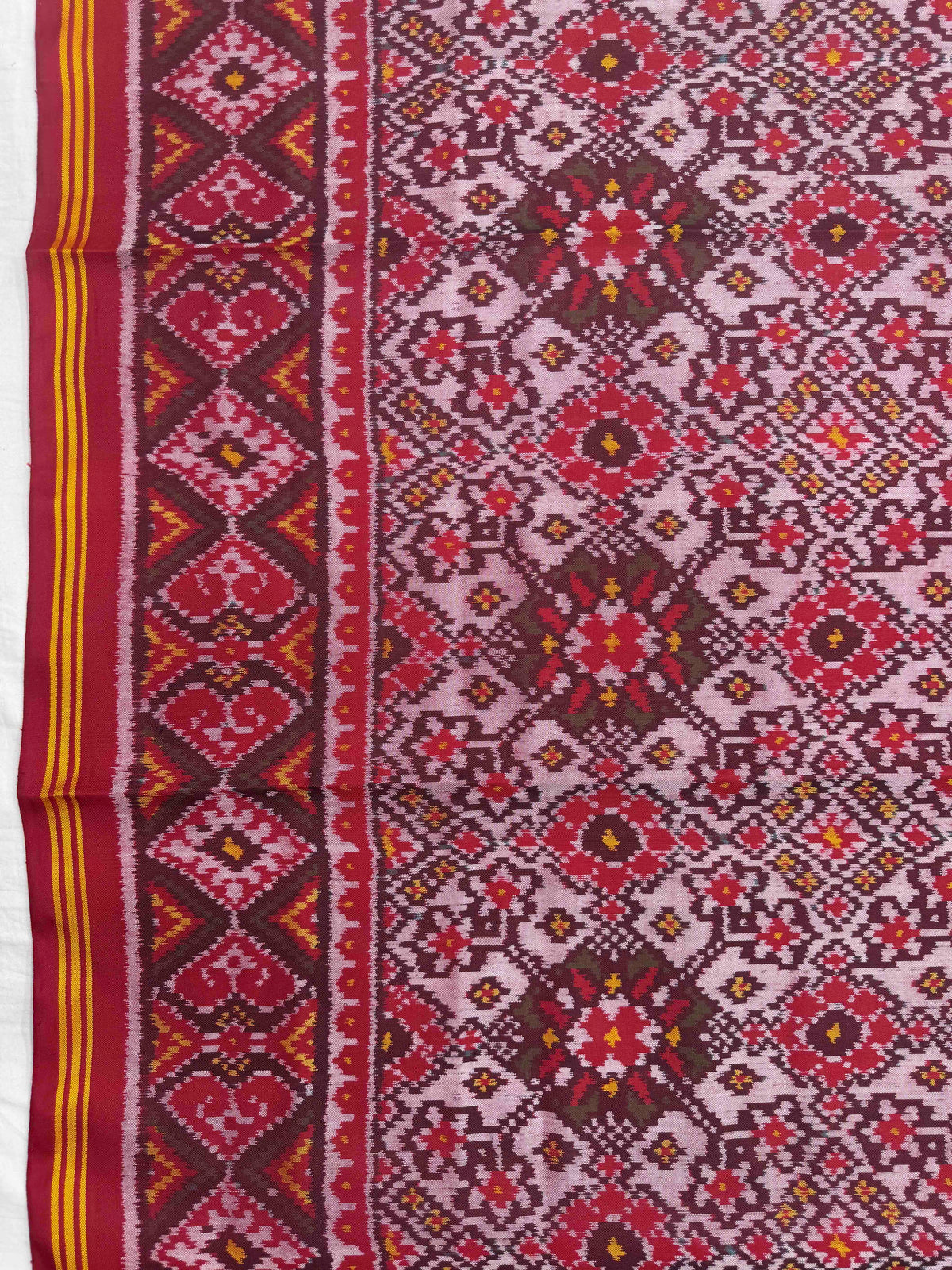 Red & Light Pink Navratan Semi Double Ikat Patola Dupatta