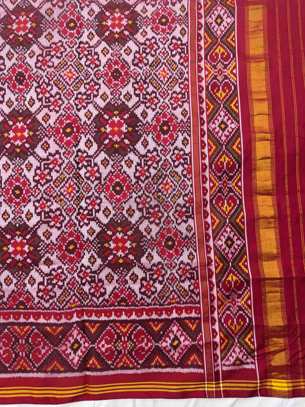Red & Light Pink Navratan Semi Double Ikat Patola Dupatta