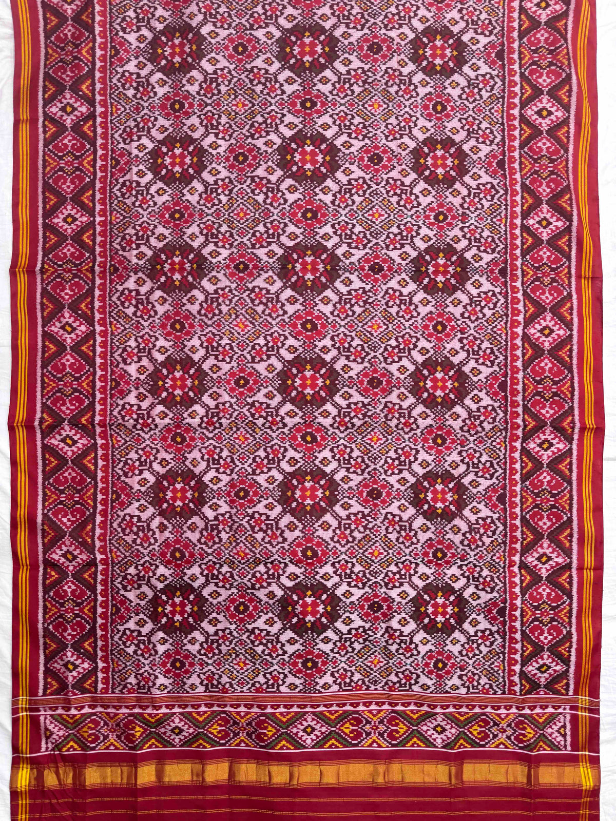 Red & Light Pink Navratan Semi Double Ikat Patola Dupatta