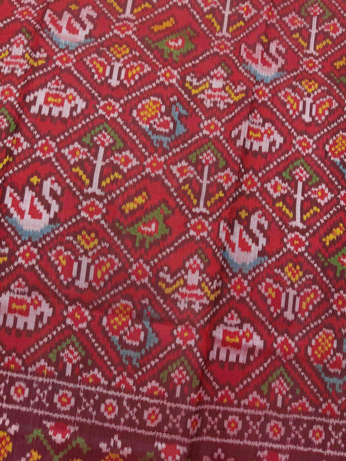 Red Small Narikunj Semi Double Ikat Patola Dupatta