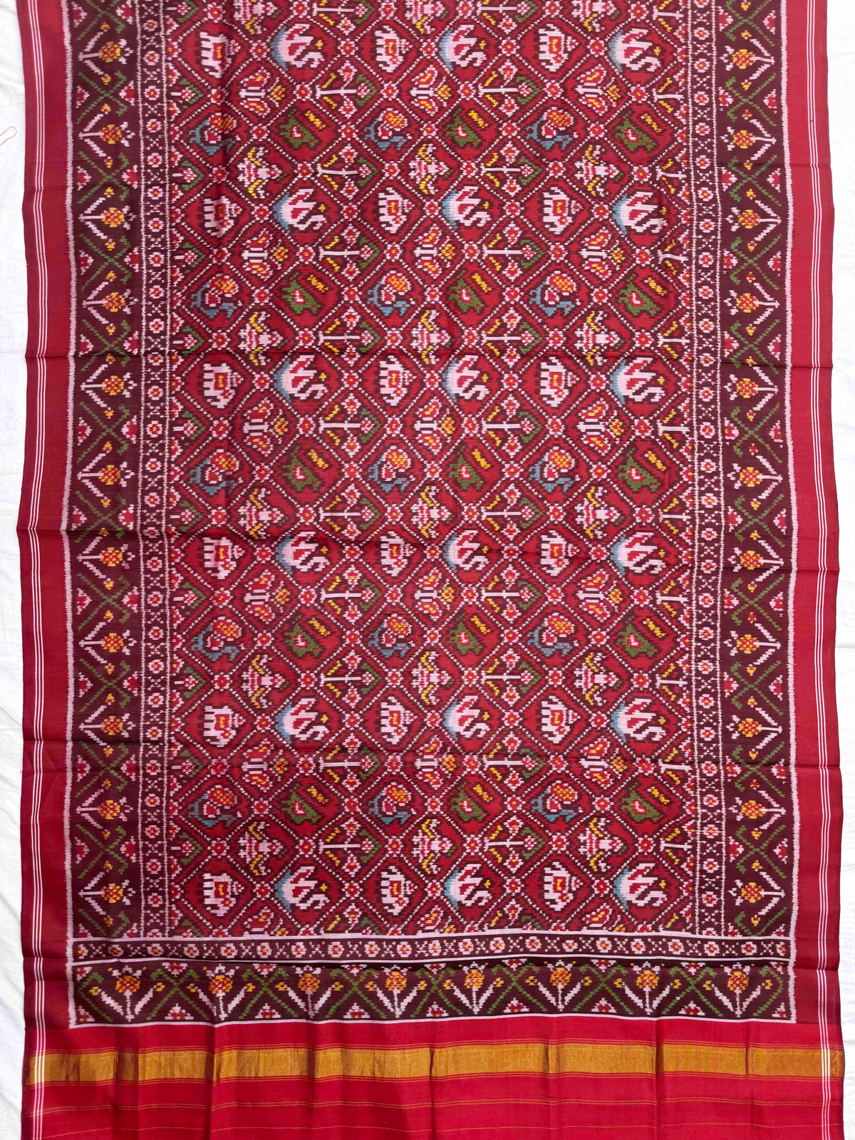 Red Small Narikunj Semi Double Ikat Patola Dupatta