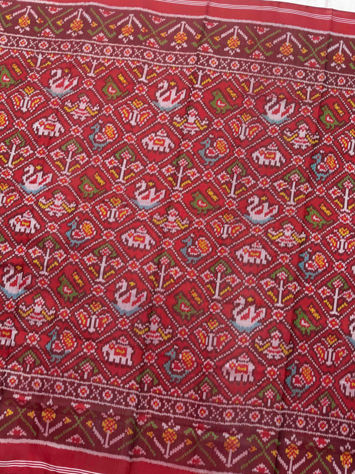 Red Small Narikunj Semi Double Ikat Patola Dupatta