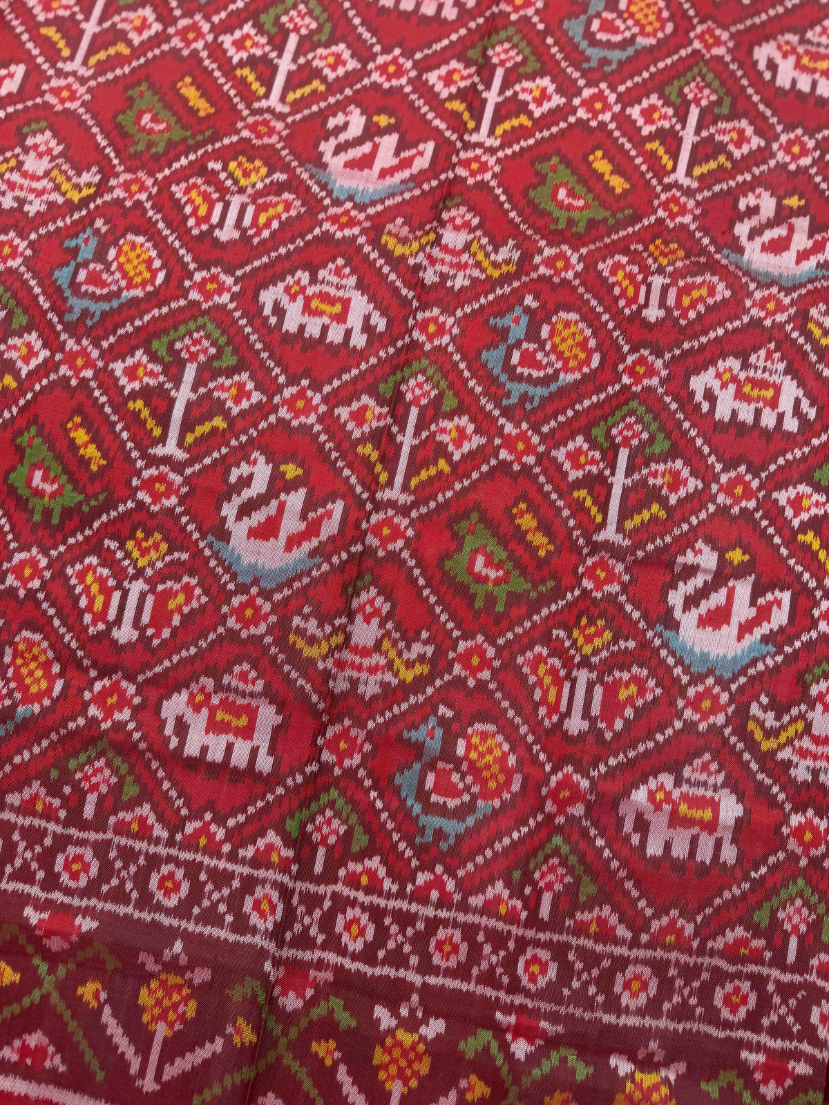 Red Small Narikunj Semi Double Ikat Patola Dupatta