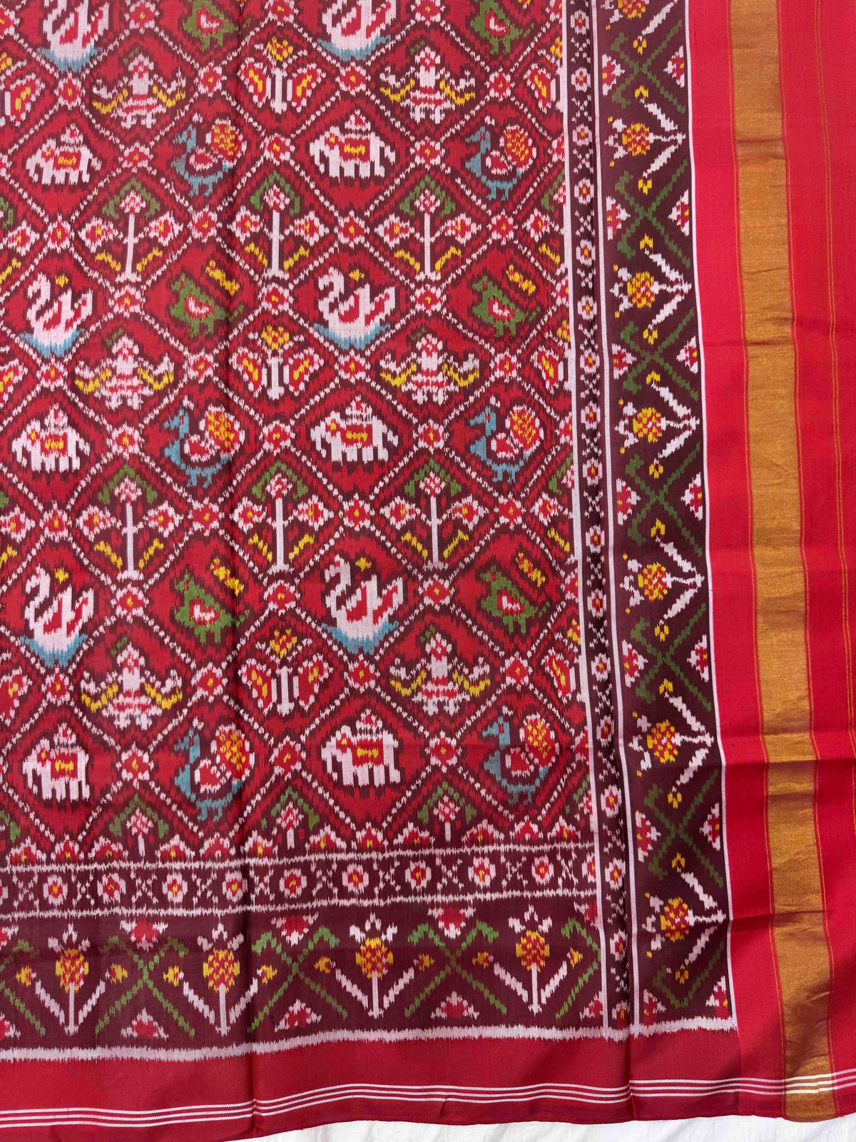 Red Small Narikunj Semi Double Ikat Patola Dupatta