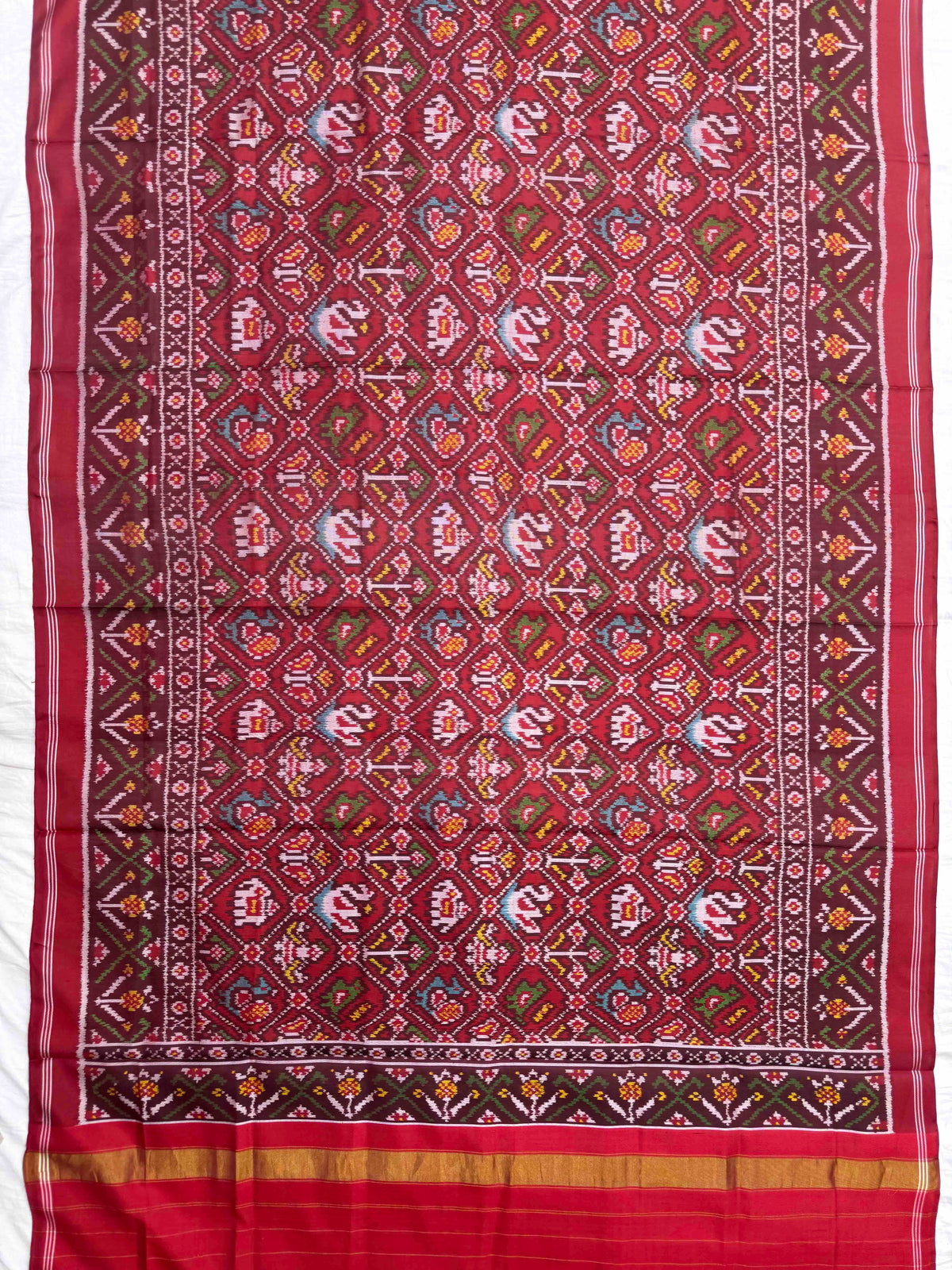 Red Small Narikunj Semi Double Ikat Patola Dupatta
