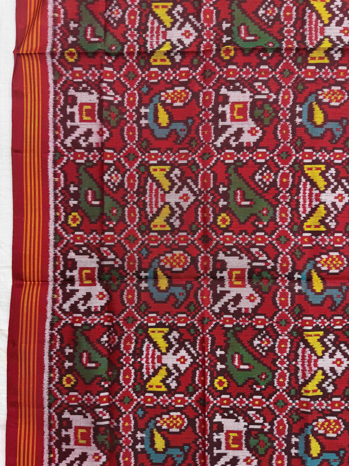 Red Narikunj Semi Double Ikat Patola Dupatta