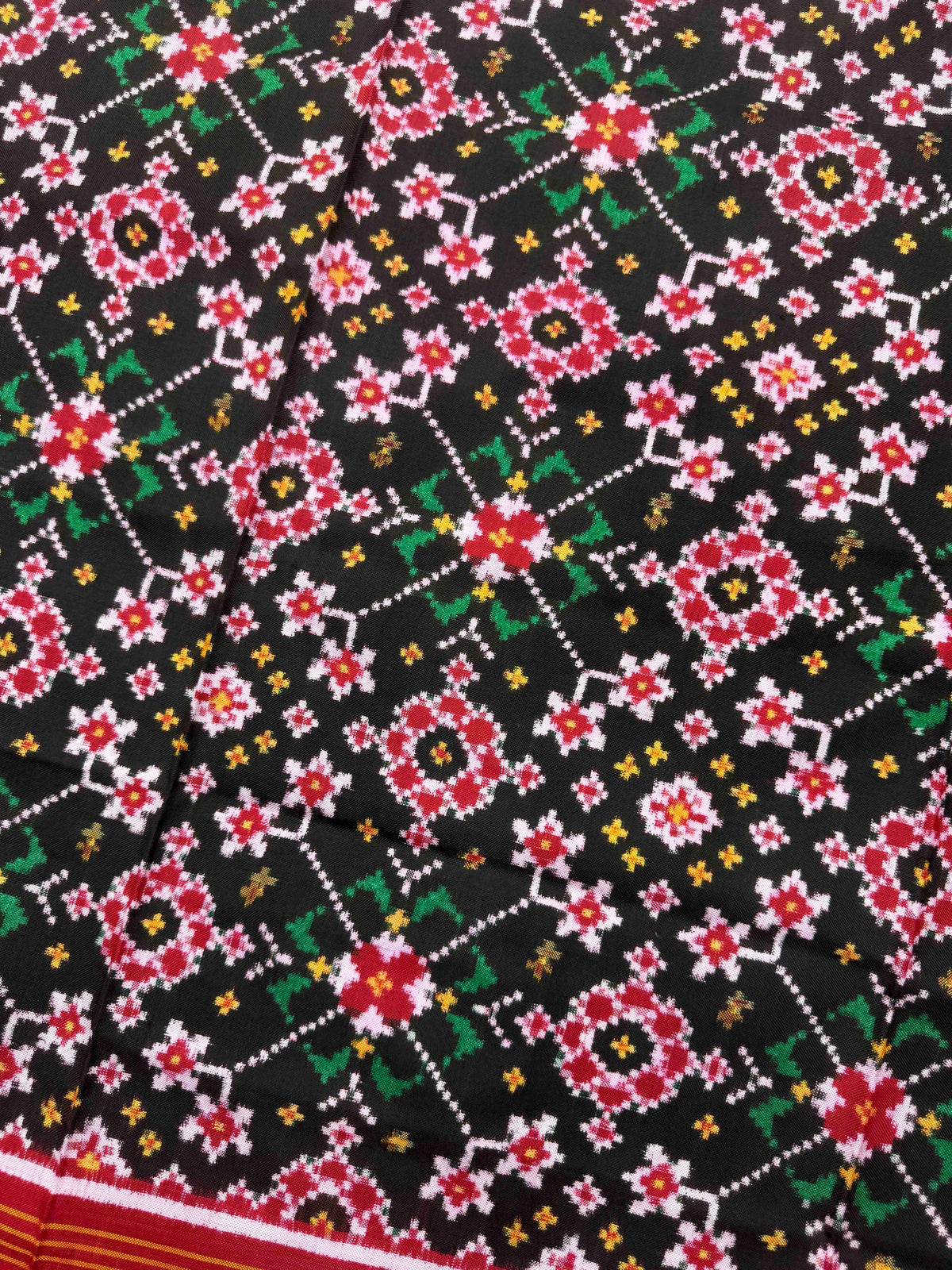 Red & Black Navratan Double Ikat Patan Patola Dupatta