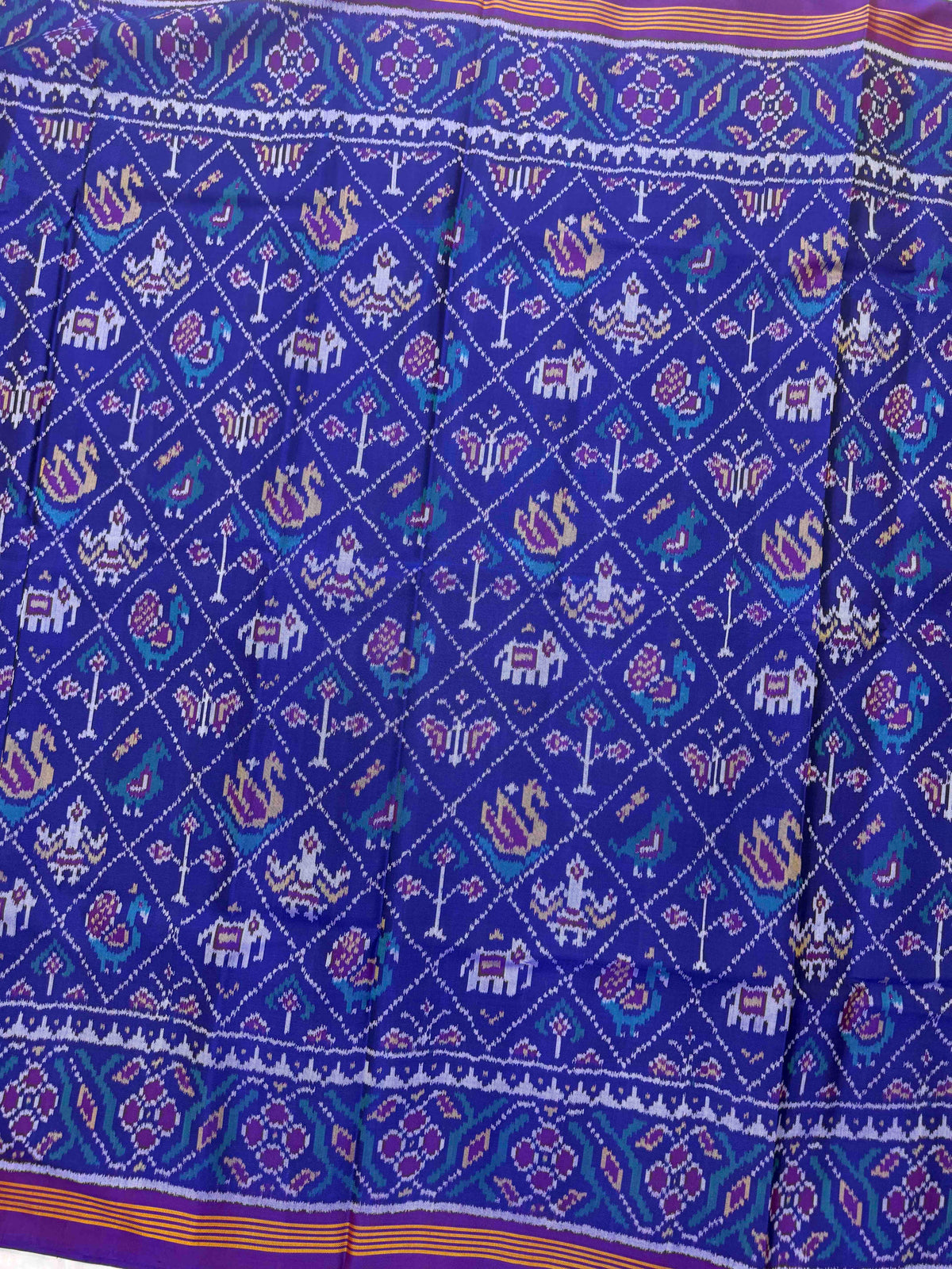 Purple Blue Small Narikunj Single Ikat Patan Patola Saree