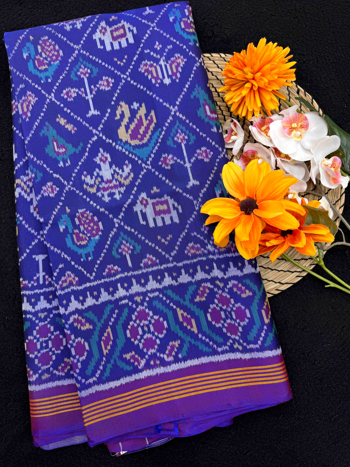 Purple Blue Small Narikunj Single Ikat Patan Patola Saree