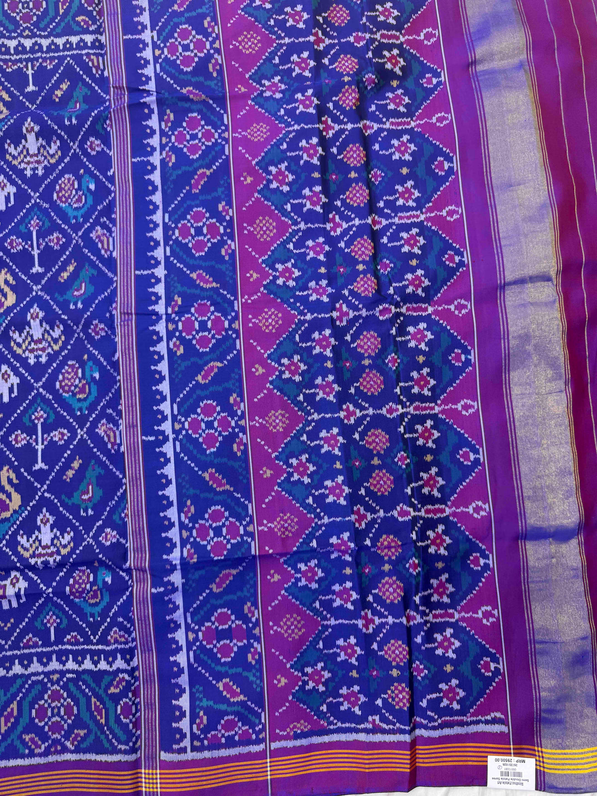 Purple Blue Small Narikunj Single Ikat Patan Patola Saree