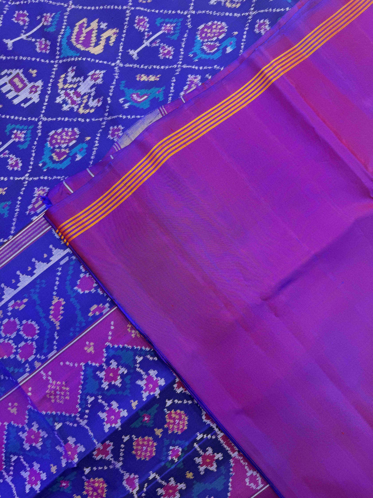 Purple Blue Small Narikunj Single Ikat Patan Patola Saree