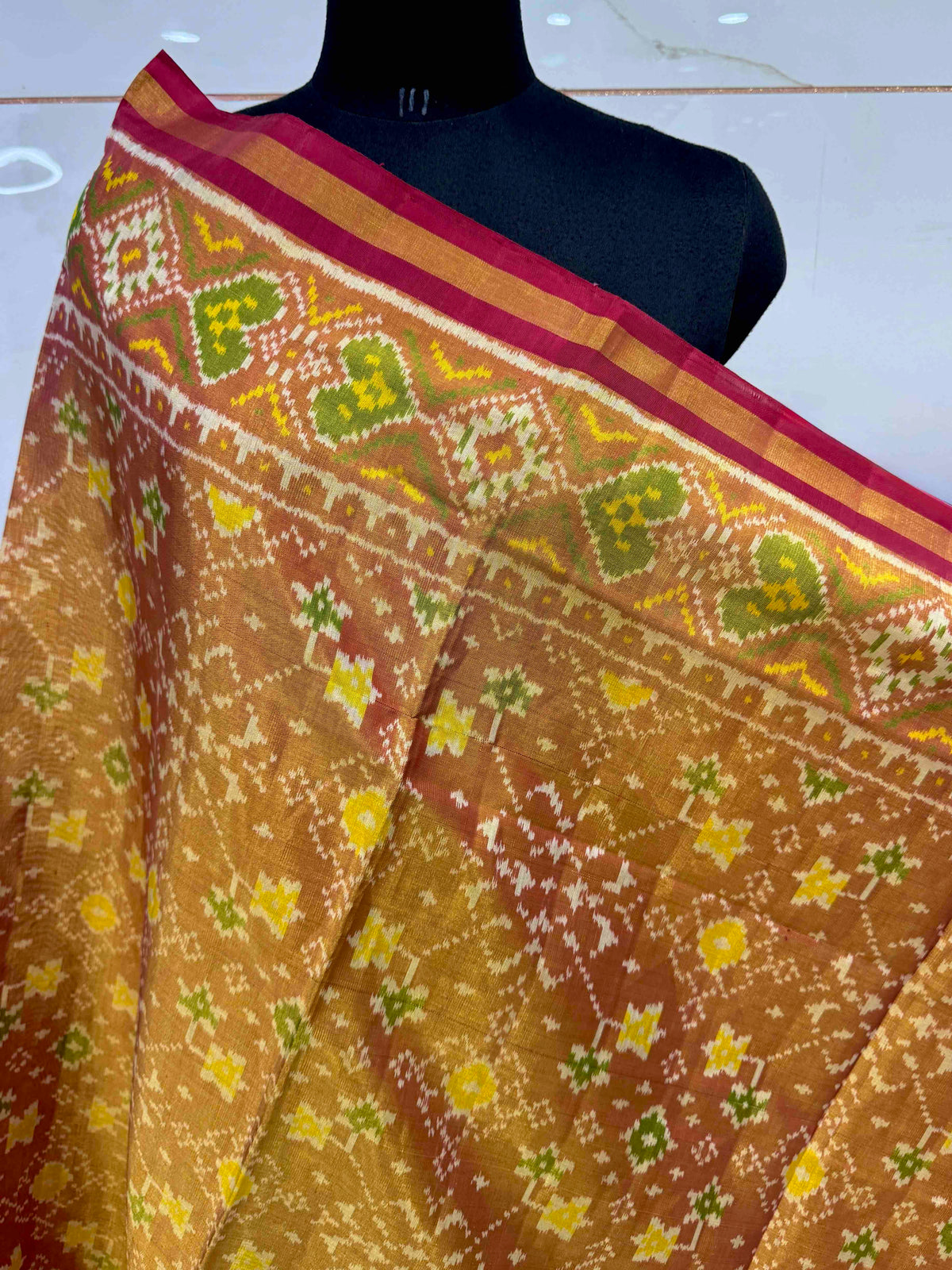 Maroon & Golden Navratan Tissue Patola Dupatta