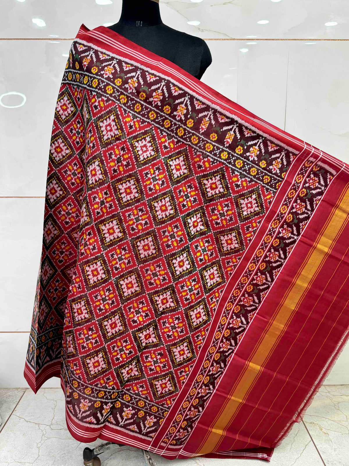 Red Panchanda Semi Double Ikat Patola Dupatta