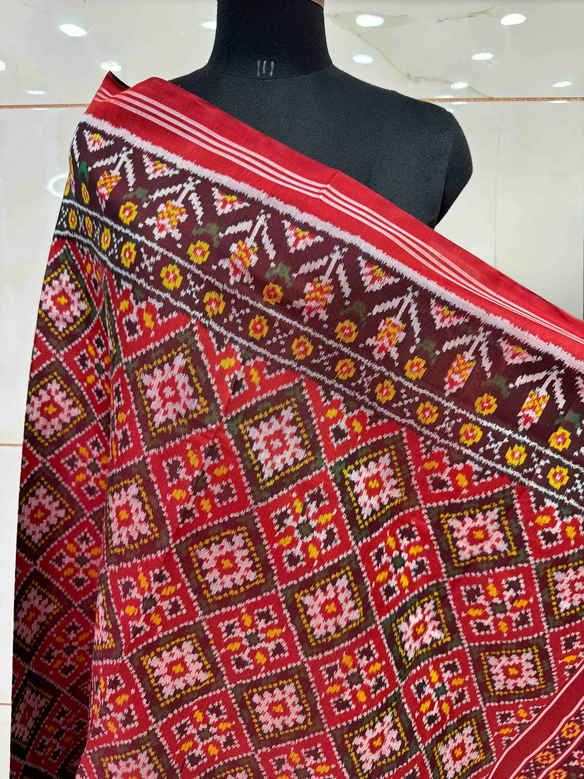 Red Panchanda Semi Double Ikat Patola Dupatta