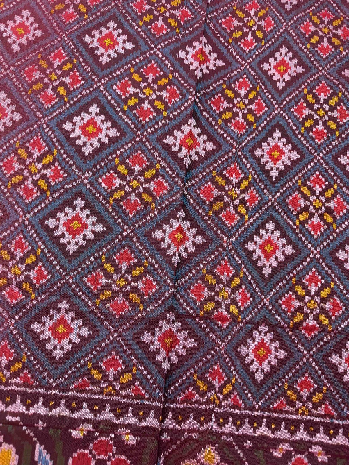 Red & Greyish Blue Panchanda Semi Double Ikat Patola Dupatta