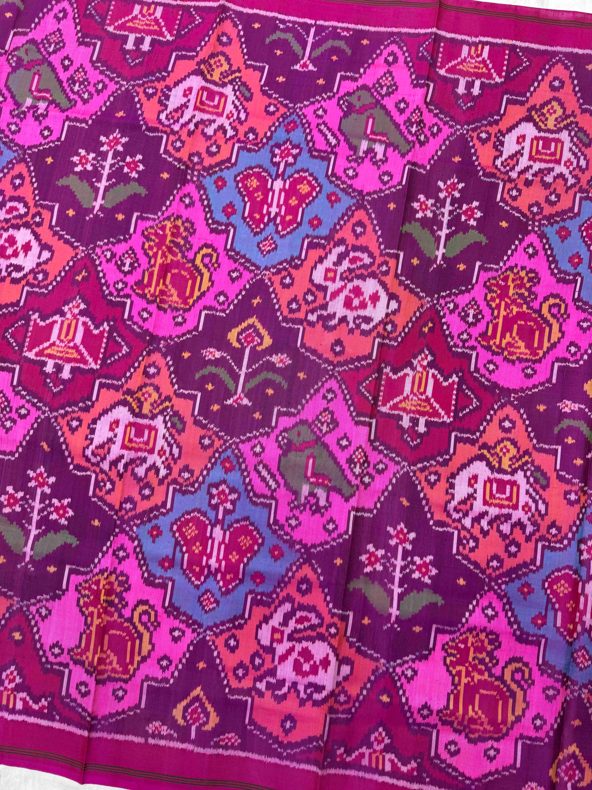 Pink & Multicolour Fancy Narikunj Semi Double Ikat Patola Dupatta