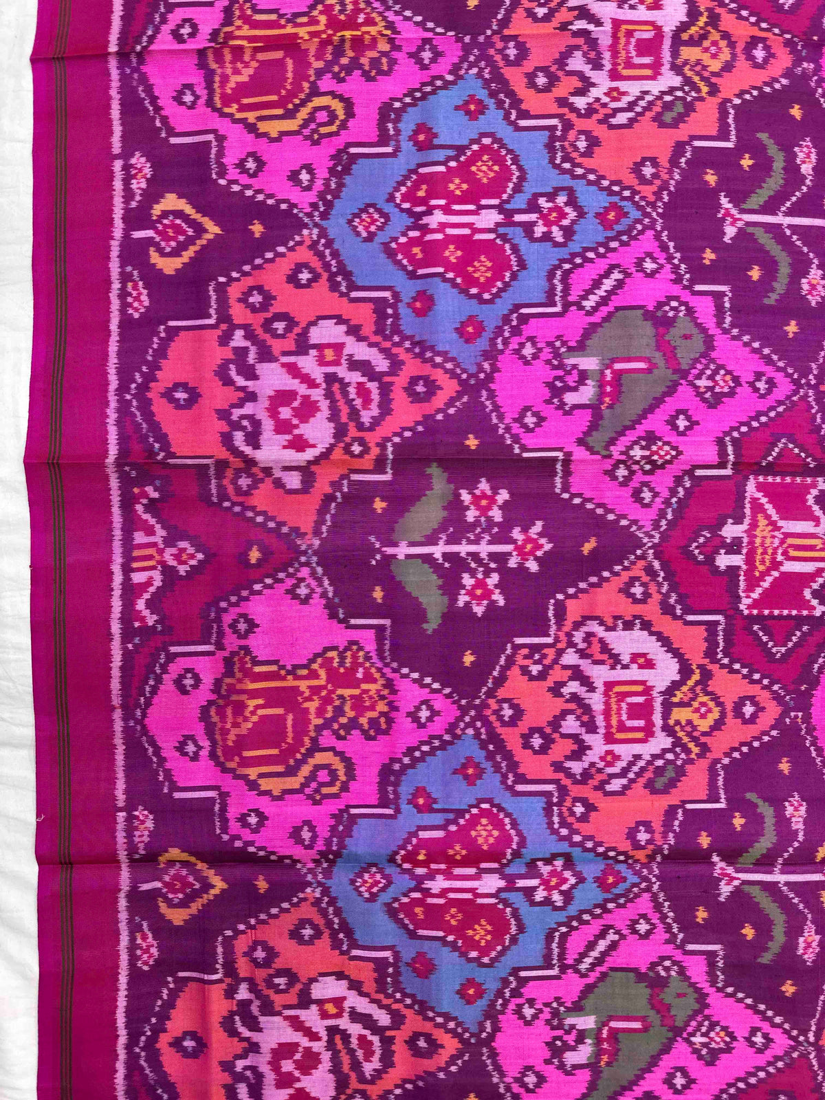 Pink & Multicolour Fancy Narikunj Semi Double Ikat Patola Dupatta
