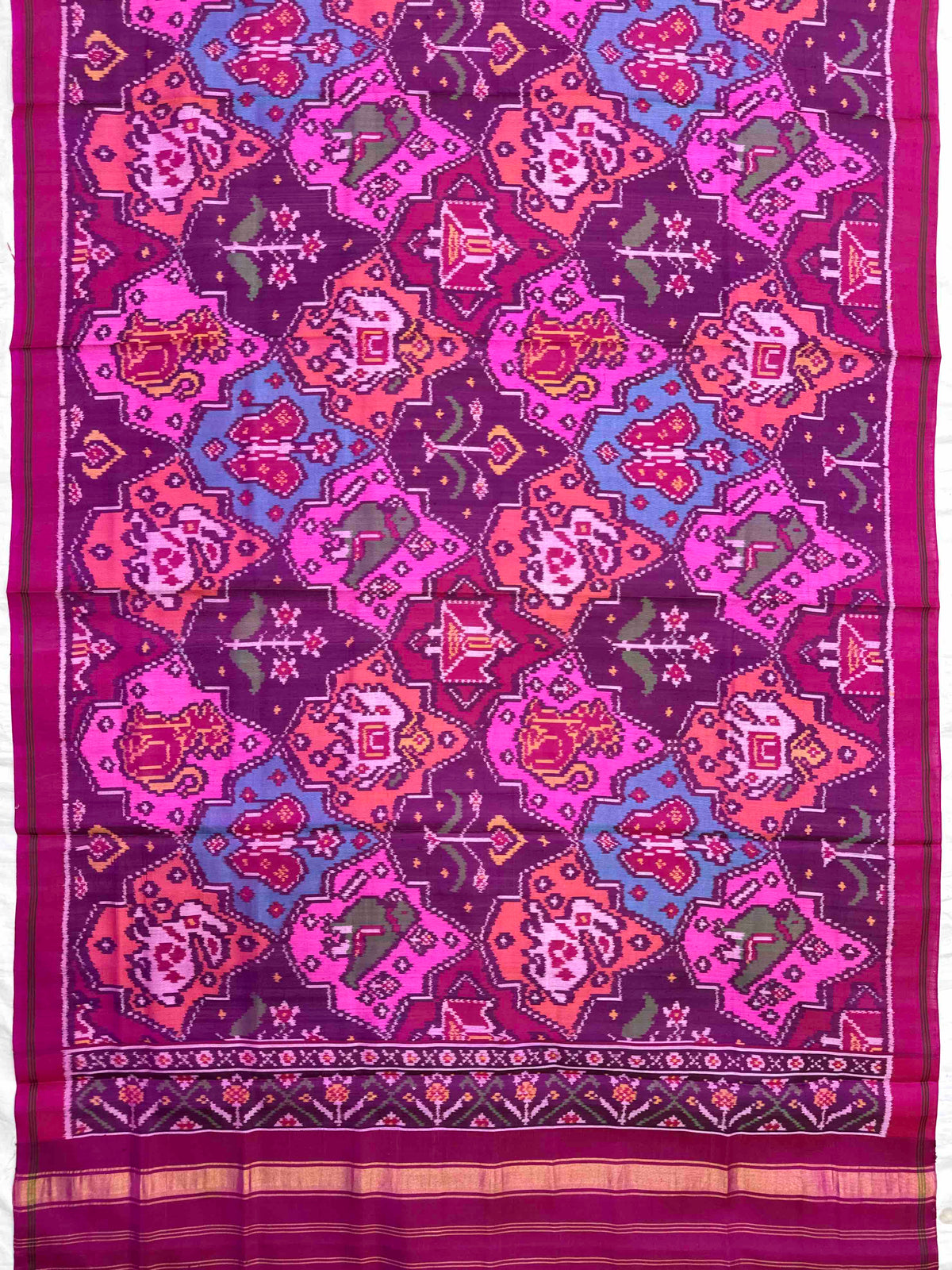 Pink & Multicolour Fancy Narikunj Semi Double Ikat Patola Dupatta