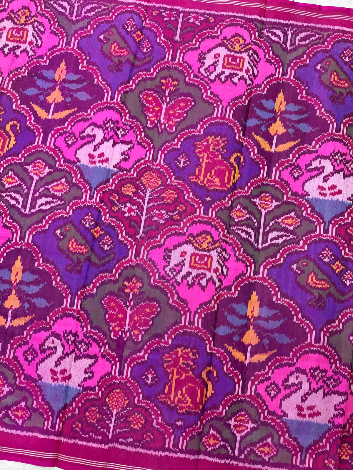 Pink & Multicolour Fancy Narikunj Semi Double Ikat Patola Dupatta