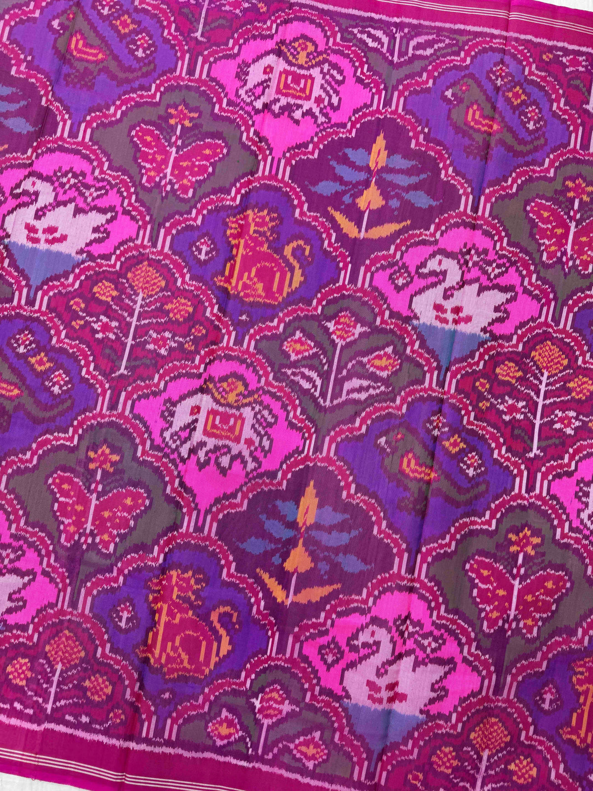 Pink & Multicolour Fancy Narikunj Semi Double Ikat Patola Dupatta