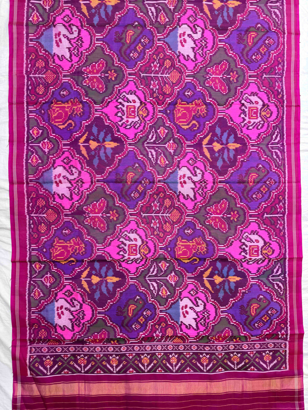 Pink & Multicolour Fancy Narikunj Semi Double Ikat Patola Dupatta