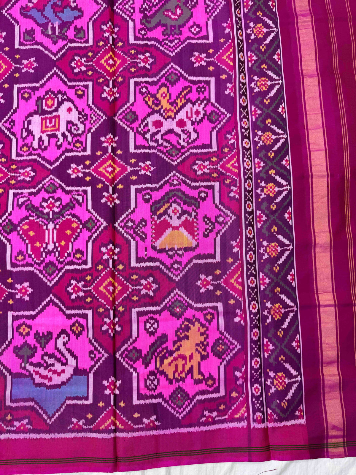 Pink & Multicolour Star Narikunj Semi Double Ikat Patola Dupatta